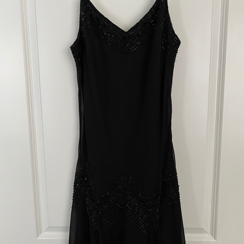 Spaghettis Strap Black Dress with Beading